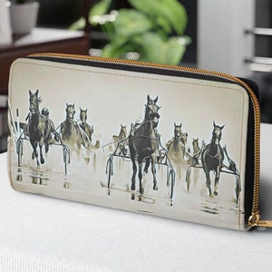 Harness Racing Horse Zipper Wallet, Horse Wallet, Clutch Purse, Horse Purse, Race Horse Wallet, Gift for Horse Owner, Horse Racing Gift