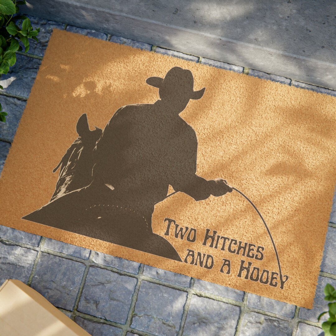 Two Hitches and a Hooey Cowboy Doormat Living Quarters Rug Etsy