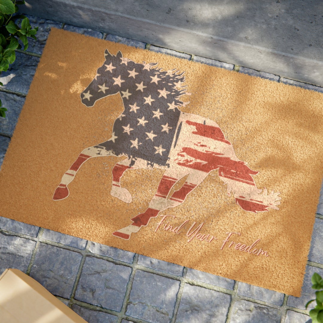 Find Your Freedom Horse Flag Doormat, Living Quarters Rug, Horse Mat