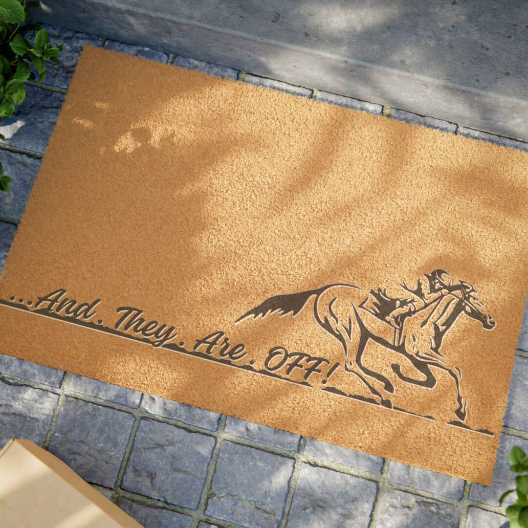 And They Are off Race Horse Doormat Living Quarters Rug Etsy
