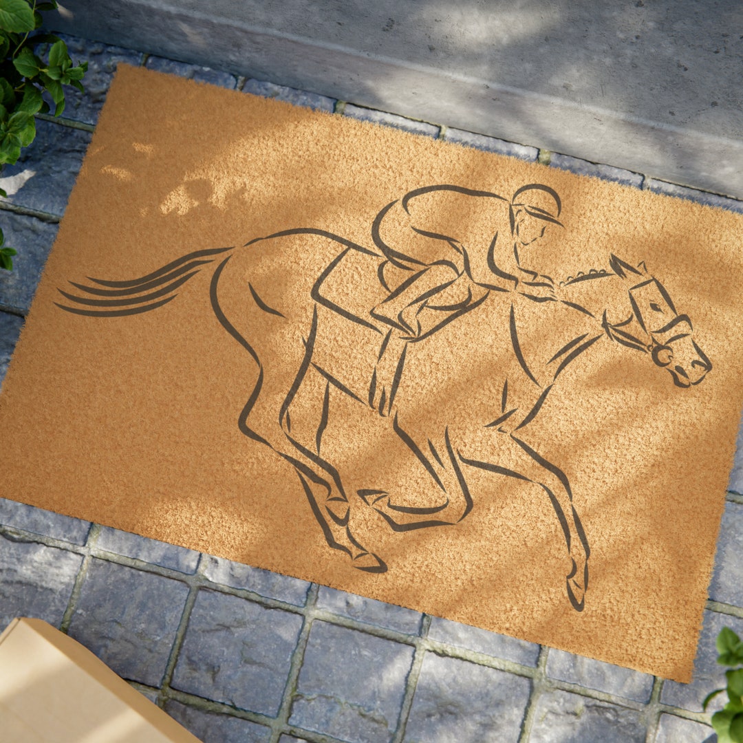 Race Horse Jockey Doormat, Living Quarters Rug, Barn Mat, Horse Doormat