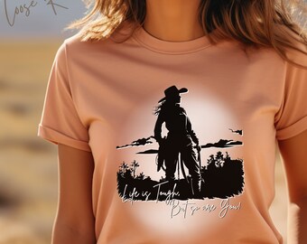 Das Leben ist hart, aber du auch! - Unisex Pferde-Shirt, Rodeo-Shirt, Geschenk für Pferdebesitzer, Pferde-Shirt, Cowgirl-Pferd-T-Shirt, Pferdeshow-Shirt