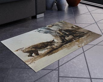 R. Scott Cutting Horse Rug, Western Artist, Cowboy Art, Indoor Rug, Outdoor Rug, Western Art, Rodeo, Working Cow Horse, Cutting Cow, NCHA