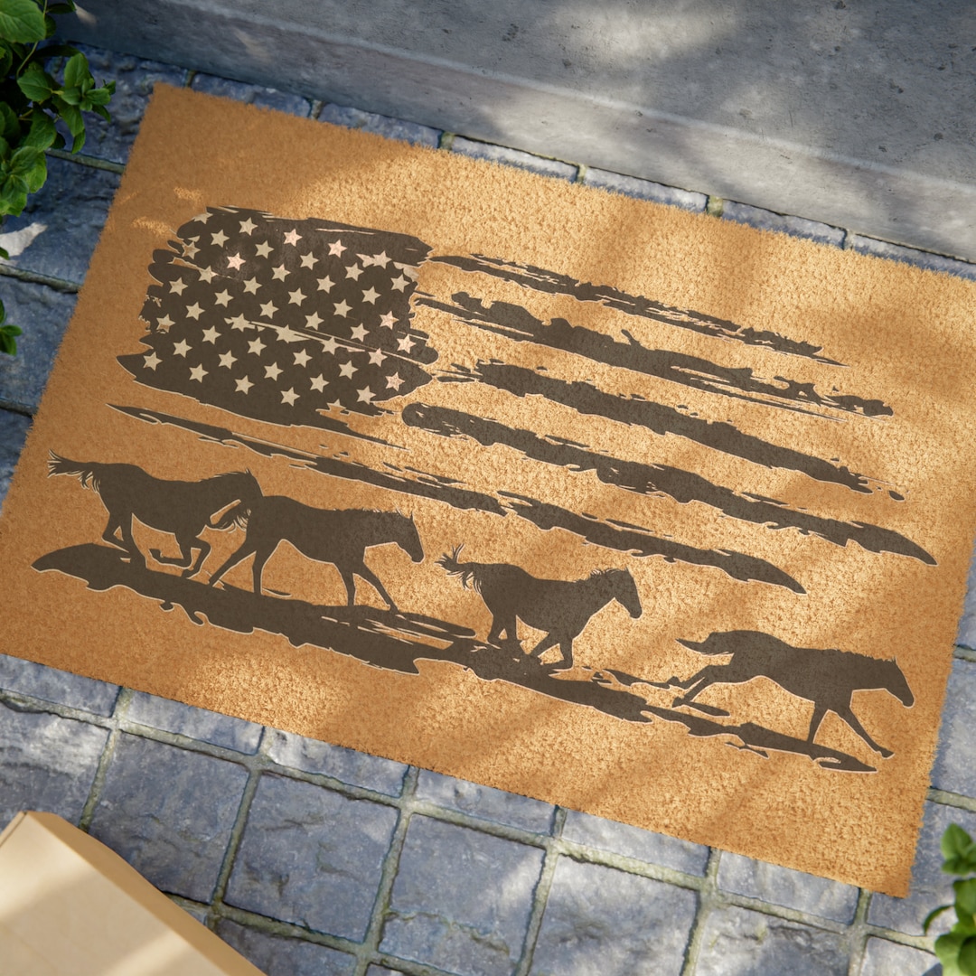 American Flag Running Horses Doormat Living Quarters Rug Etsy