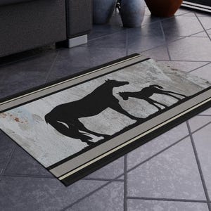 Mare and Foal Mat, Horse Rug, Cowgirl Doormat, Horse Breeder Gift, Horse Lover's Rug, Horse Owner Gift, Western, English Horse, Filly, Colt
