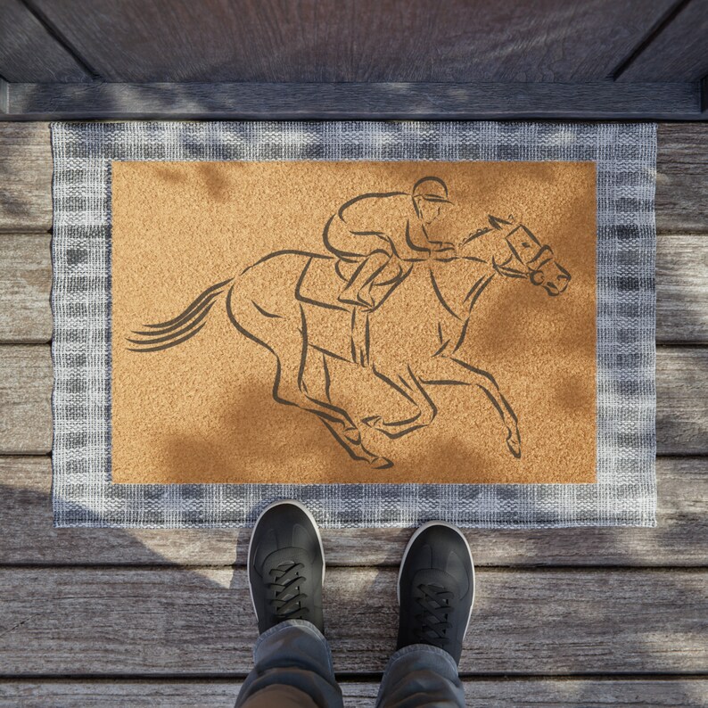 Race Horse Jockey Doormat, Living Quarters Rug, Barn Mat, Horse Doormat