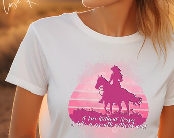Uma vida sem cavalos... – Camiseta unissex para amantes de cavalos, camisa de cavalo, camisa de vaqueira, presente para proprietário de cavalo, camiseta de cavalo de rodeio, presente de menina de cavalo