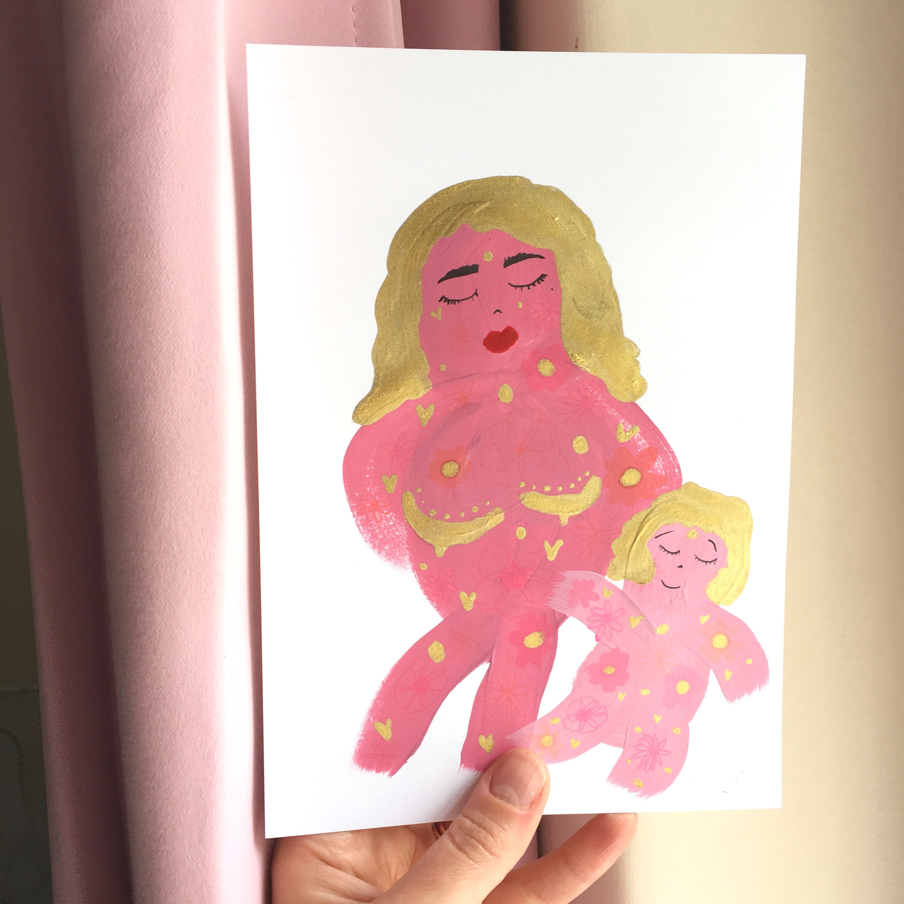 Mother & Baby Painting A6 / Hand Painted / Gift For Mom / | Etsy