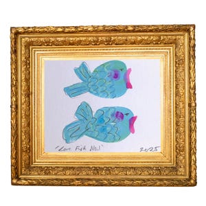 Fish Lovers Original Painting - A6 miniature artwork gift for a wedding, engagement,  anniversary gift (personalised marriage can be added)