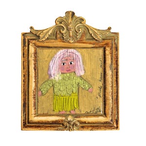 Miniatura 'Pink Hair Girl' um retrato folclórico peculiar, presente perfeito para ela - presente para amantes da arte rústica ~ primitivo caprichoso