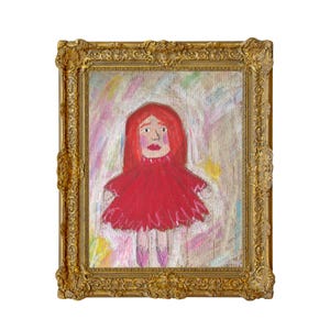 Retrato original al óleo pastel 'Vestida de rojo' de Charlotte Ortegon: una pintura única y peculiar de una mujer con un vestido rojo
