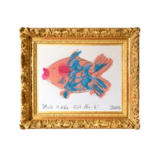 Dipinto di pesce rosa e blu ~ un originale pastello a olio su carta ~ regalo perfetto per l'inaugurazione della casa per gli amanti dei pesci