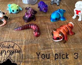 READY TO SHIP | Tiny Collection | You Pick 3 | Multi Filament | 3D Printed | Articulated Flexible | Custom Fidget Toy