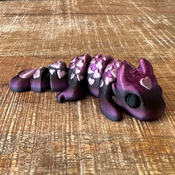 READY TO SHIP | Tiny Heart Dragon | Tiny Collection | Multi Filament | 3D Printed | Articulated Flexible | Custom Fidget Toy