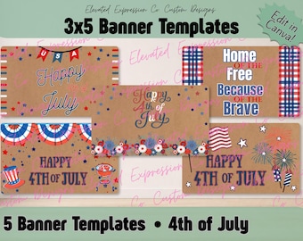 4th of July Banner Template | 3x5 | Editable on Canva | Party Decor | DIGITAL DOWNLOAD | Resizable DIY  Banner