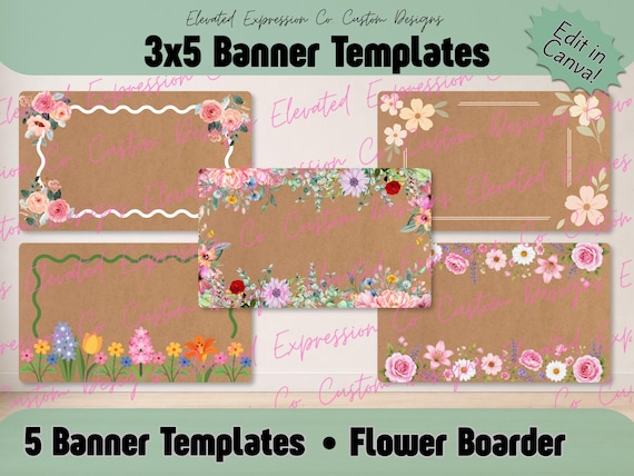 Flower Boarder Banner Template | 3x5 | Editable on Canva | Party Decor | DIGITAL DOWNLOAD | Resizable DIY  Banner