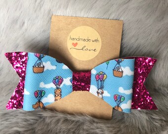 Cats in Balloons Pink Glitter Bow