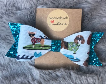 Hawaii Surf Vacation Dogs Glitter Bow