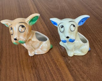 Free shipping! Boston terrier/ bulldog mini pots (2)  circa 1960s