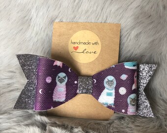 Cats in Space Gunmetal Glitter Bow