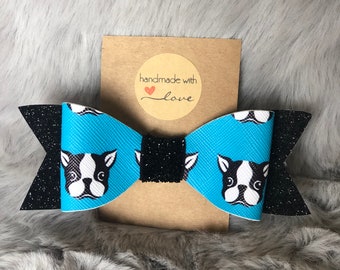Boston Terrier Black Glitter Bow