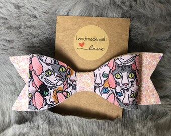 Hairless Sphinx Cat Pink Glitter Bow
