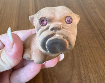 Free Shipping USA made English Bulldog circa 1950s sad face And gem eyes