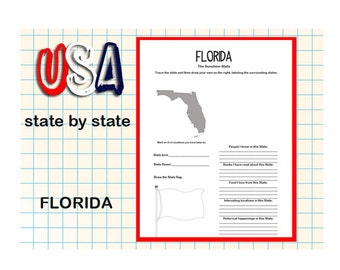 Florida State Fact Sheet for KIDS to fill out while studying the STATE or while on a roadtrip! Homeschool worksheet printable state map book