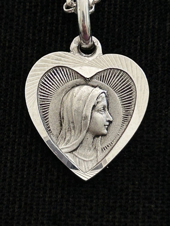 Antique French Virgin Mary Heart Medal with modern