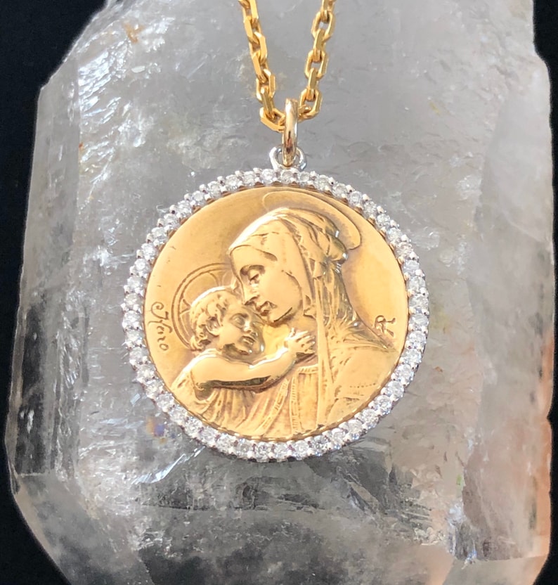 antique french Virgin Mary and Infant Jesus With Diamond Halo image 2