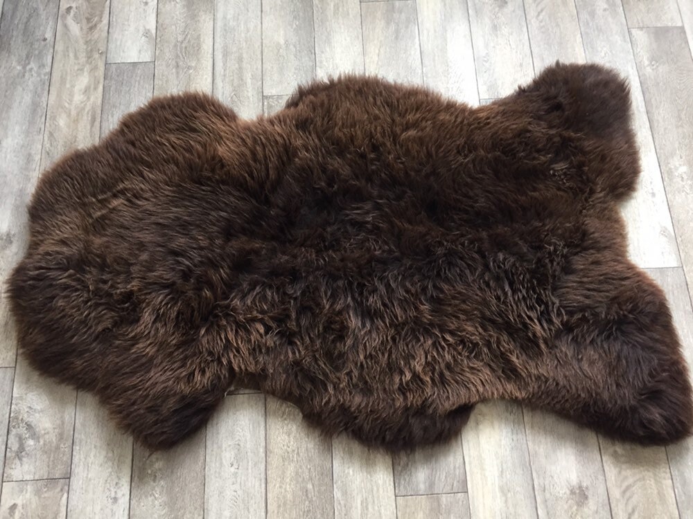 Waterproof Sheepskin rug soft pelt real sheep skin brown