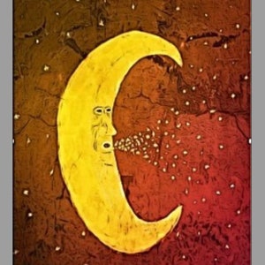 Carte Lune [Ensemble de 4], Carte de vœux, Carte de remerciement, Carte d’art, Carte de nuit, Carte de nuit étoilée, Carte d’ami, Carte de lune rouge, Carte de lune de lune