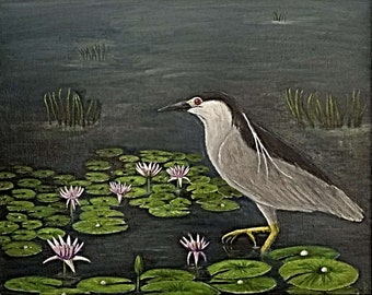 Heron Card [Set of 4], Night Heron Card, Bird Card, Wildlife Card,  Thank You Card, Friend Card, Water Lily Card, Wetland Card, Flower