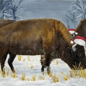 Carte de Noël Buffalo [LOT de 5 ou 10] : carte de bison, carte de vacances, carte de voeux, carte de neige, carte de l'Oklahoma, carte d'hiver, carte de la faune