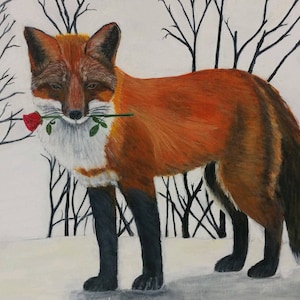 Carte Fox [Lot de 4], Carte De la faune, Carte de la femme, Carte de petite amie, Carte drôle, Carte d’hiver, Carte Rose, Carte d’amour, Carte Renard rouge, Carte Neige