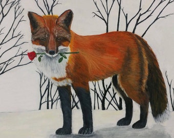 Fox Card [Set of 4], Wildlife Card, Wife Card, Girlfriend Card, Funny Card, Winter Card, Rose Card, Love Card, Red Fox Card, Snow Card