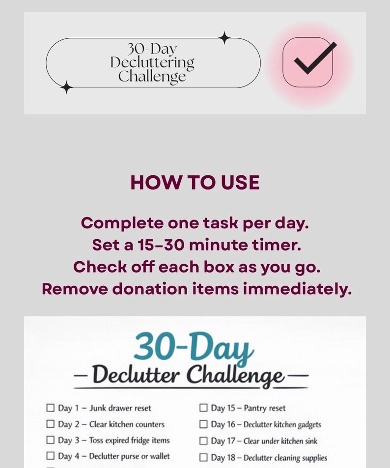 30 Day Declutter Challenge Printable Home Organization Checklist ...