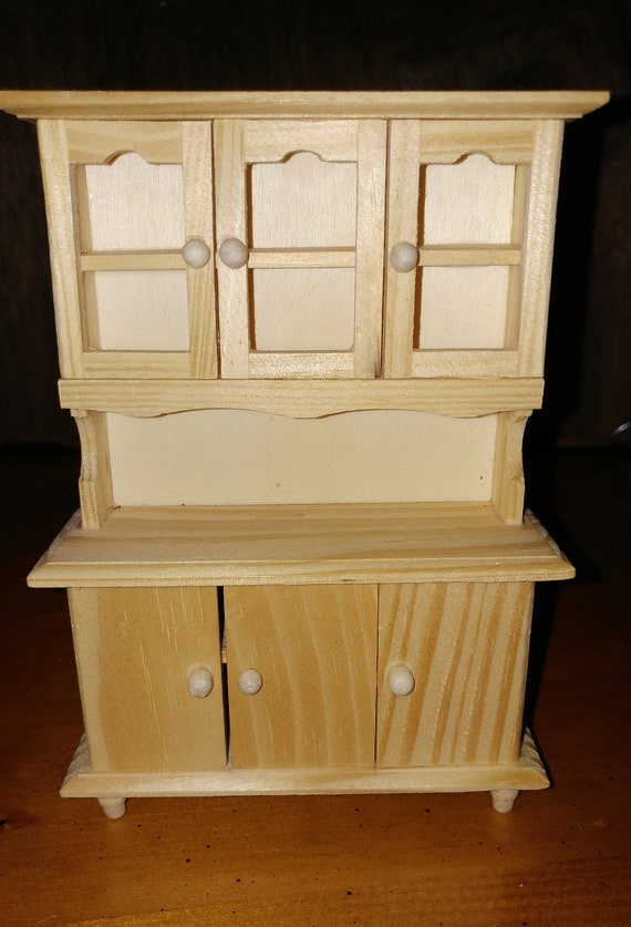 Miniature Wooden Pine Cupboard Hutch Dollhouse Furniture Etsy