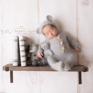 3 PCS Set- Newborn photography prop bear outfit mohair romper