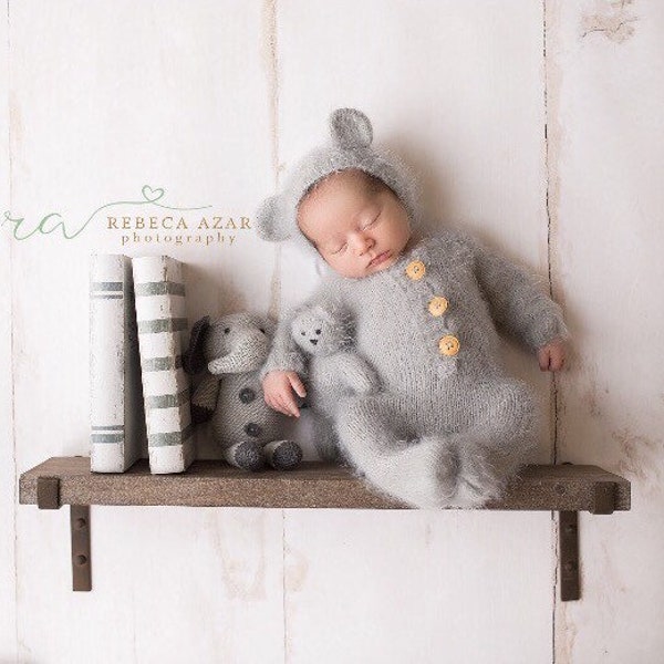 Ensemble de 3 pièces - accessoire de photographie pour nouveau-né tenue d'ours barboteuse en mohair