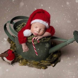 RTS Newborn photo prop Christmas outfit, Santa Claus 4 PCS mohair set image 6