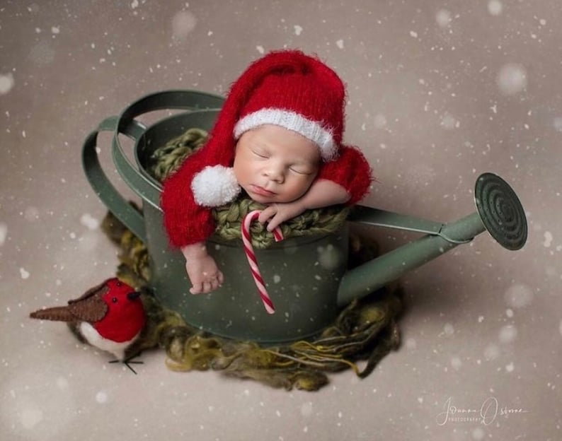 RTS Newborn photo prop Christmas outfit, Santa Claus 4 PCS mohair set image 6