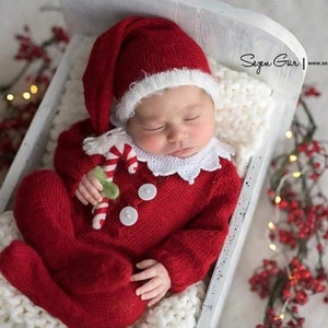 RTS Newborn photo prop Christmas outfit, Santa Claus 4 PCS mohair set image 3