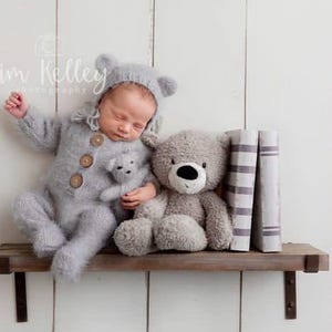 Newborn Knit Bear Outfit, Mohair Romper, Teddy Bonnet, Baby Photo Prop, Newborn Gift, Baby Photographer Gift