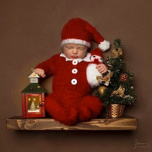 RTS Newborn photo prop Christmas outfit, Santa Claus 4 PCS mohair set