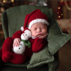 RTS Newborn photo prop Christmas outfit, Santa Claus 4 PCS mohair set image 2