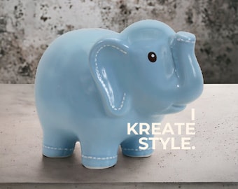 Personalized Elephant Piggy Bank BLUE | Handcrafted Ceramic | IKREATESTYLE Sky Blue