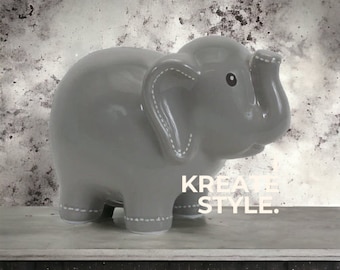 Personalized Elephant Piggy Bank GRAY | Handcrafted Ceramic | IKREATESTYLE Gray