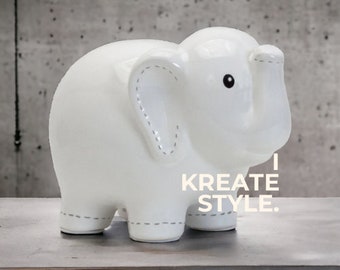 Personalized Elephant Piggy Bank WHITE | Handcrafted Ceramic | IKREATESTYLE Pure White