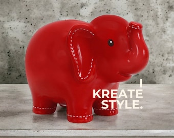 Personalized Elephant Piggy Bank RED | Handcrafted Ceramic | IKREATESTYLE Feng Shui Red